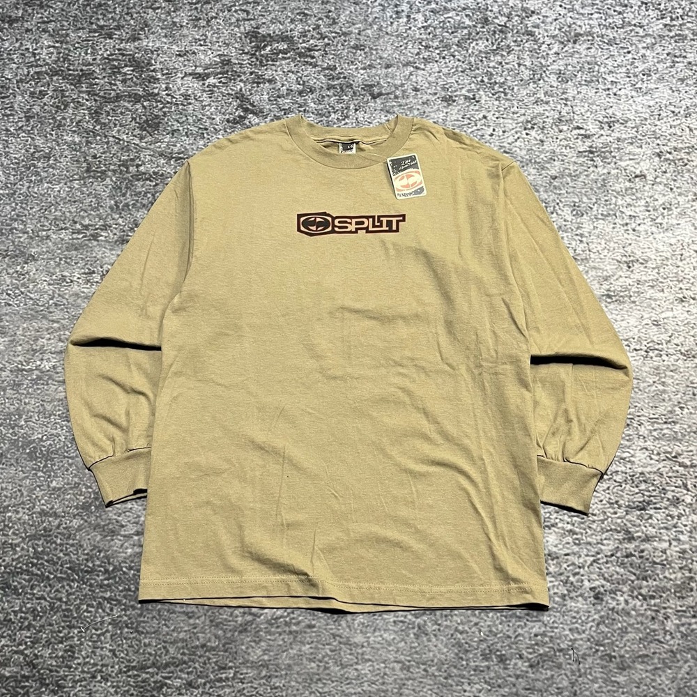 NWT Vintage Split Skateboards Shirt Long Sleeve Mens‎ XL Tan Skater Y2K 2000s